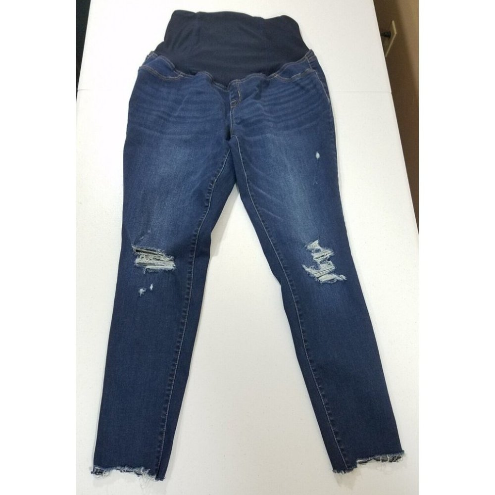 Isabel Maternity Crossover Panel Distressed Frayed Hem Jegging sz 8